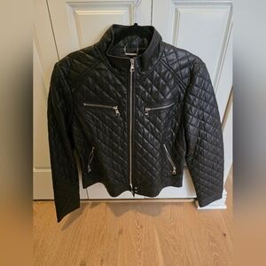Karl Lagerfeld Black Quilted Leather Jacket Size L